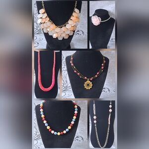Elegant Pink Multi-Color Beaded Necklace Bundle